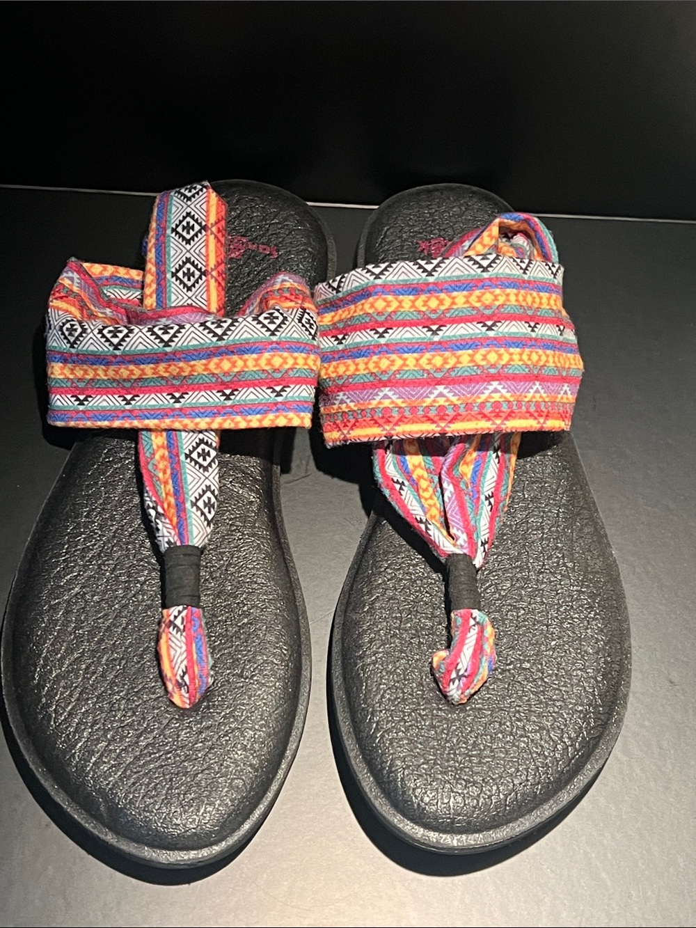 Sanuk Multicolor Woven Strap Sandals - Black Footbed Women Size 9 Yoga Shoes
